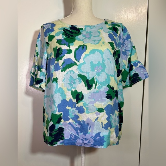 Charter Club Linen Blue Blouse Tulip Short Sleeves Women’s Size MP - Picture 2 of 8